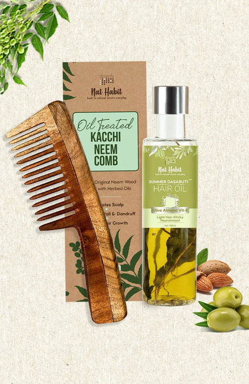 Nat Habit Wide Tooth Comb Olive Almond Dasabuti Hair Oil 200g